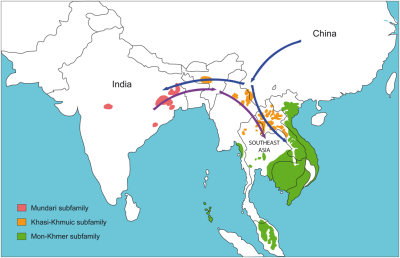 Map of HLA genes, mtDNA, Y-chromosome and classical markers are analysed jointly in the same populations to investigate the genetic history of the austro-asiatic linguistic family